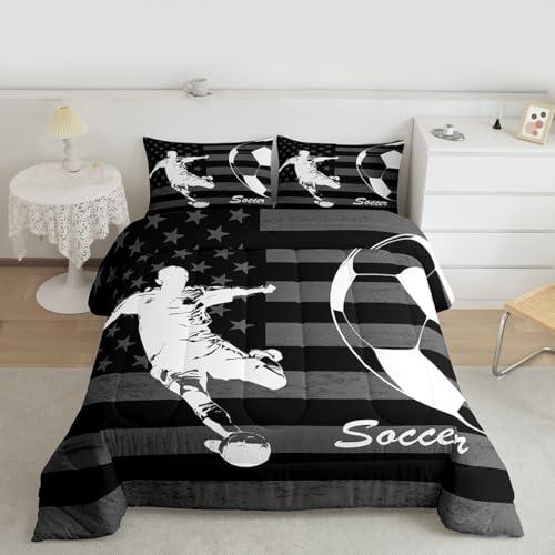 Image of Feelyou Soccer Comforter Set Twin Size 2 Pcs Kids Boys Girls