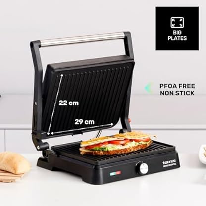 Taurus - Kontaktgrill Essential 2600W | 2-in-1 Grill & Plancha | Platten 29x23 cm | PFOA-frei | Fettauffangschale | Einstellbarer Thermostat | Cool-Touch & Plattenverriegelung – Bild 6