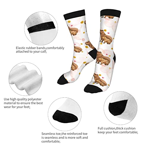 Image of Jedenkuku Pink Cute Capybara Animal Mother'S Day Novelty Fun Crew Socks Fashion Comfortable Men'S And Women'S Socks
