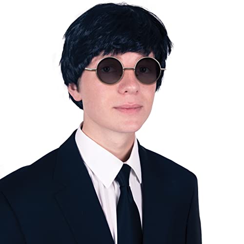 Kangaroo 60's Rock Band Beatles Hair Wig – Costume Rockstar 60s 80s Wig for Men Black Color – Halloween, Cosplay Apparel Accessory
