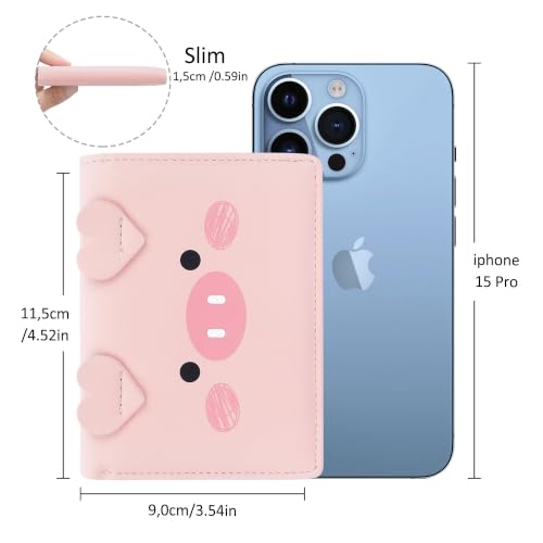 Image of Small Womens Wallet, Cute Bifold RFID Blocking Vegan Wallet for Teen Girls Ladies with Zipper Coin Pocket (Pig Pink)