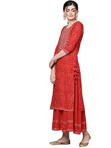 Image of ishin Women's Rayon Black Embellished A-Line Kurta Palazzo Set