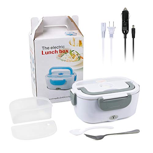 1.5L Electric Lunch Box Portable 12V & 110V Food Warmer,Removable Food-Grade Stainless Steel Food Container Food Warmer Heater with 1 Stainless Fork & 1 Spoon for Car,Office and Home