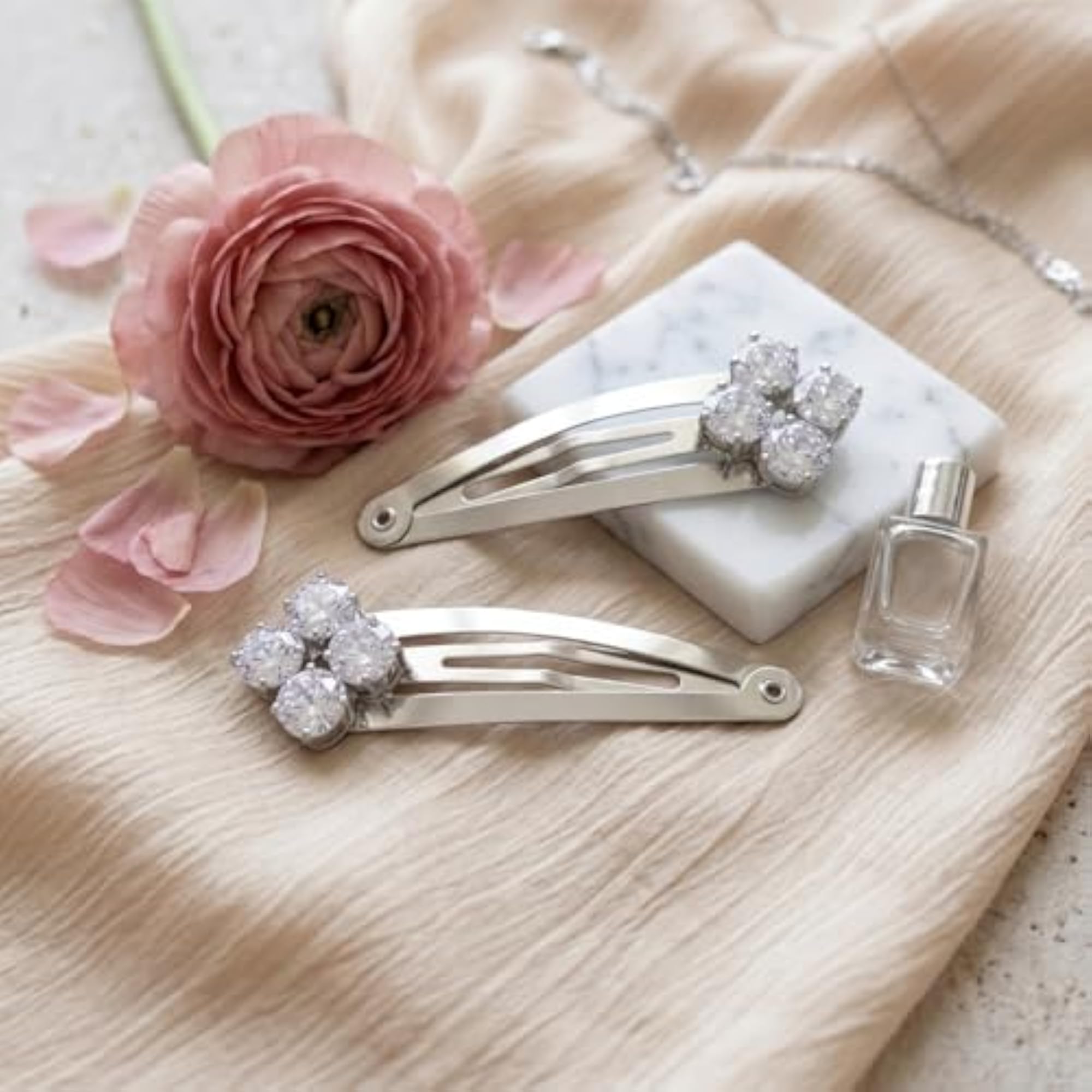 2 PC Crystal Snap Hair Clips for Women & Girls