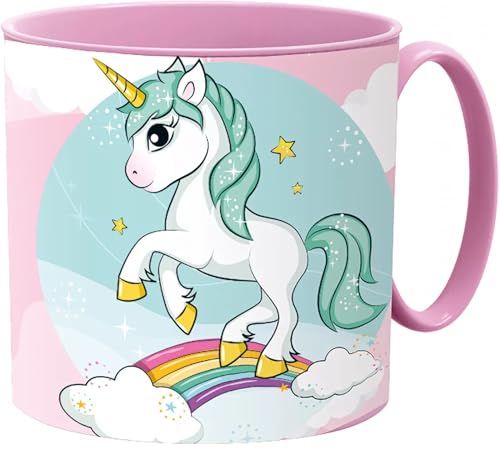 Golddunes Cartoon Kids Character Cute Mini Tiny Mug 265ML Drinking Re-Usable Plastic Cup Microwave Safe 7.5cm x 7.5cm (White Unicorn)