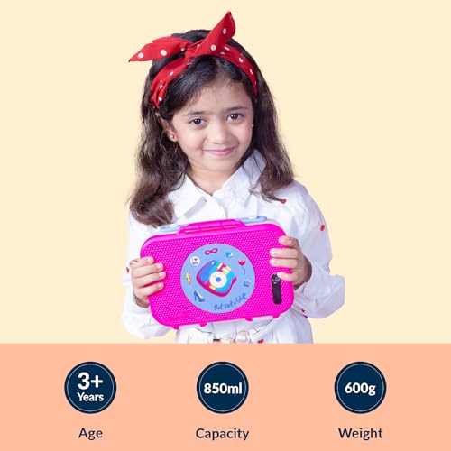 Image of rabitat Munchbee Pro Personalized Stainless Steel Kids Lunch Box 850ml- Food-Grade Steel Bento Tiffin | 2-Year Brand Warranty | Spill-Proof Flick-Lock | 3 Compartments, BPA-Free, School-Safe | Diva
