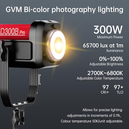 Image of GVM 300W Photography Lighting Bi-Color Video Light with Bowens Mount Lantern Softbox and Stand CRI 97+ CCT 2700K~6800K 12 Lighting Scenes App Control Studio Lights for Photography