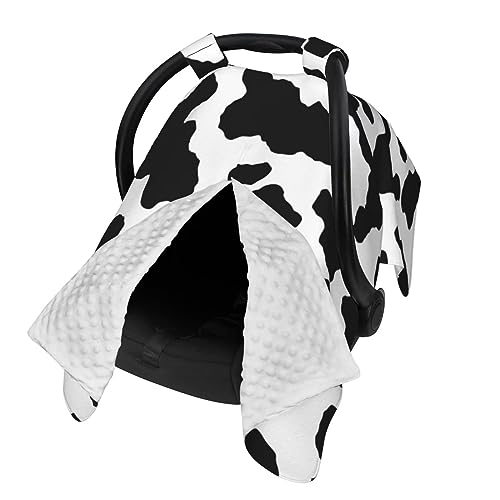 Image of 9CH Car Seat Covers for Babies, Peekaboo Opening Minky Car Seat Cover for Baby Mom Nursing Breastfeeding, Winter Minky Baby Carrier for Girls Boys (Cow)