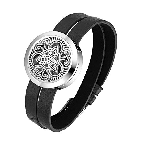 Flongo Aromatherapie Lederarmband Aroma-öl diffusor Duftarmband für Damen und Herren Duftstofflocket mit 6 Filz-Pads Aroma Duft Armreif portabler tragbarer Duft Schmuck Geschenke für Damen und Mädchen Cover