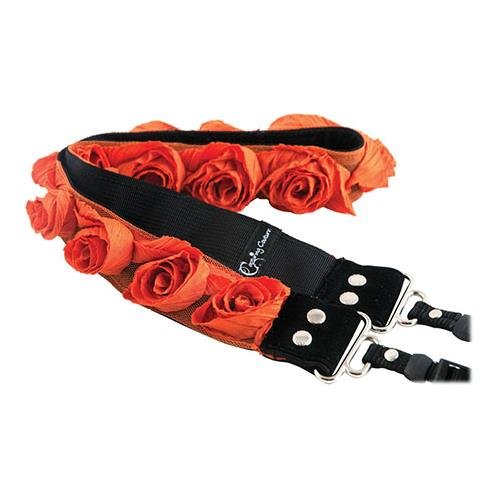 Capturing Couture Organza Floral Camera Strap, Orange - Adjustable for DSLR or Mirrorless Camera, Rose Flower Trim