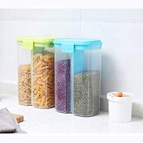 We Choice Storage Container for Kitchen 2 Sections Air Tight Transparent Food, Grain, Cereal Dispenser Storage Container Jar for Home & Kitchen
