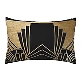 Wreioau Art Deco Design Black Gold Throw Pillow Case Rectangle Decorative Lumbar Pillow Cover for Home Decor Sofa Living Room Couch Bed Car Cushion Cover 12'X 20'