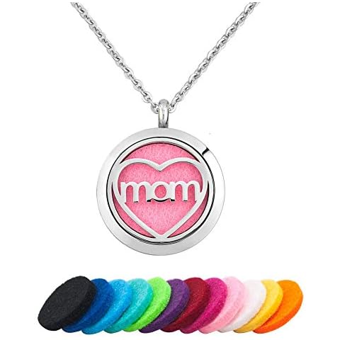 CoolJewelry Aromatherapy Necklace Love Mom Essential Oil Diffuser Pendant Magnetic Locket Perfume Jewelry Cover