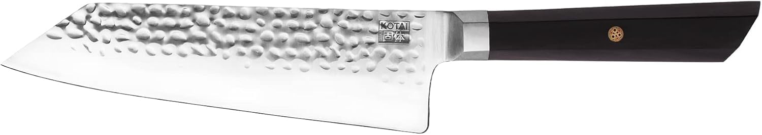KOTAI | Couteau de Chef Santoku Bunka avec Saya et boîte en Bambou | Lame 17 cm | Couteau de Cuisine | Martelé et Aiguisé à la Main | Acier Inoxydable Japonais 440C Ultra-Tranchant