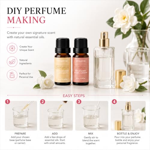 Image of BURIBURI Honeysuckle and Gardenia Essential Oil Set, 100% Pure, Undiluted, Natural Essential Oils Gift Set for Diffuser, Massage