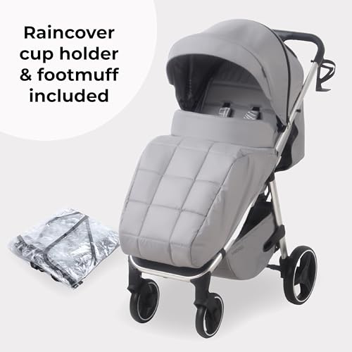 My Babiie MB160 Pushchair – from Birth to 4 Years (22kg), 4-Wheel Suspension, Large Basket, XL Canopy, Foldable, Compact, Stroller with Footmuff, Cup Holder, Rain Cover – Grey Tropical - Image 3