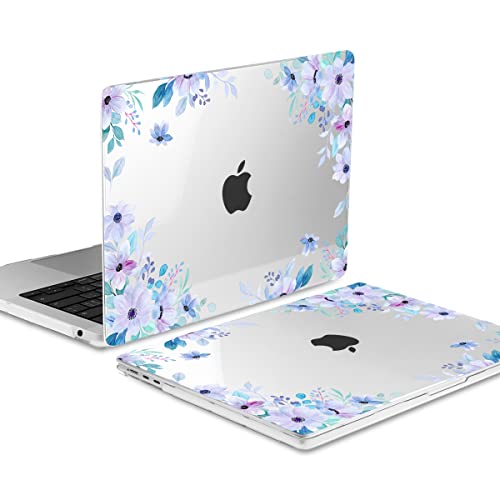Image of MEEgoodo Case for M5 /M4 /M3 /M2 MacBook Air 13 inch 2026 2025 2024 2022, Fit Model A3449 /A3240 /A3113 /A2681, Case Compatible with MacBook Air 13.6-inch, Soft Purple Floral