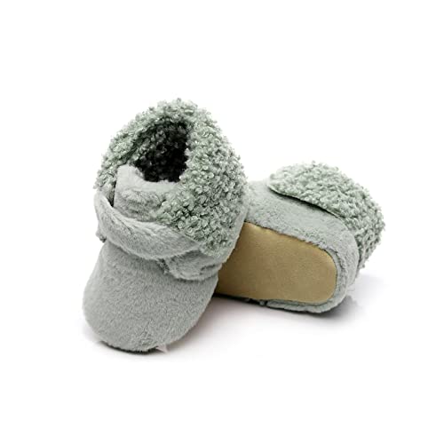 Fleece Baby Booties Newborn Unisex Booties Non-Slip Warm Shoes Baby Footwear 0-12 Months (Green, 3-6 Months)4
