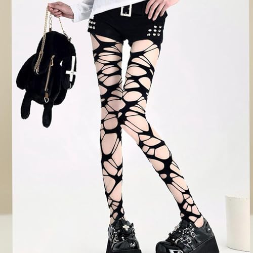 Image of Women's Ripped Tights Fishnet Stocking Y2k Ragged Pantyhose Hosiery Halloween Gothic Ripped Stockings Cosplay Party Accessories