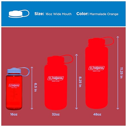 Image of Nalgene 16 oz Wide Mouth Water Bottle | Slim Cup Holder Size, BPA-Free, Durable & Leak Proof, Lightweight Travel Bottle, Marmalade Orange