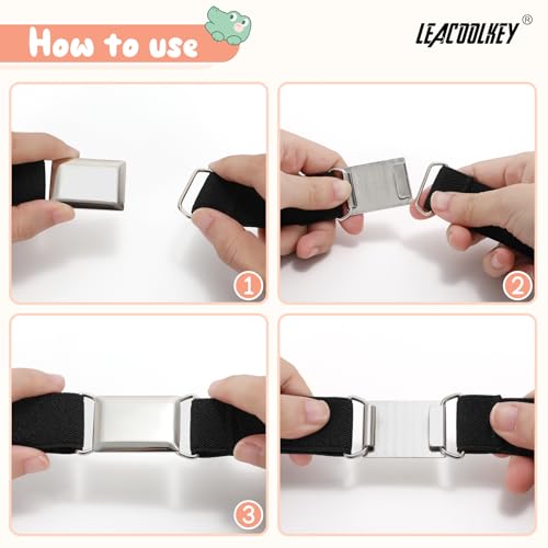 LEACOOLKEY 4 Pack Boys Girls Adjustable Belts Kids Elastic Uniform Belt with Silver Buckle Toddle Stretch Belt4