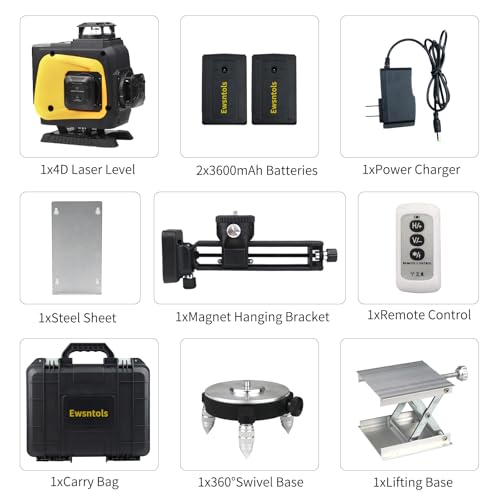 Image of Self-Leveling Laser Level, 4x360 Green Beam Cross-Line Whole Room Coverage with Remote Control & Rotatable Window for Picture Hanging & Home Renovation
