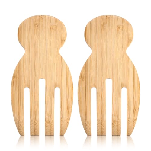 Sorcristy 2pcs Salad Servers 7.05 x 3.70 Wood Hands Serving Utensils Kitchen Wooden Salad Tongs Set for Tossing & Serving Pasta