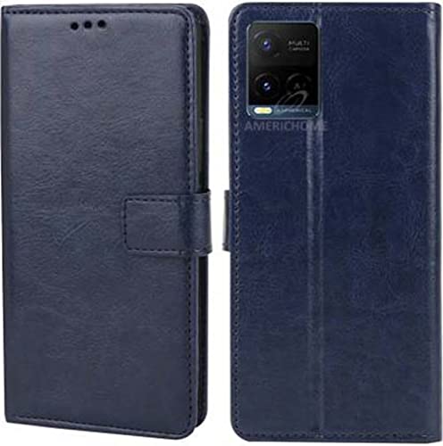 Image of Inside Rubber TPU with Card Pockets Magnetic Closure Protection Compatible with Vivo Y33S, V2109 (Blue)