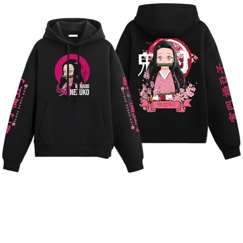 Image of Anime Inspired Design Unisex Pullover Hoodie, Black, Graphic Print Front and Back