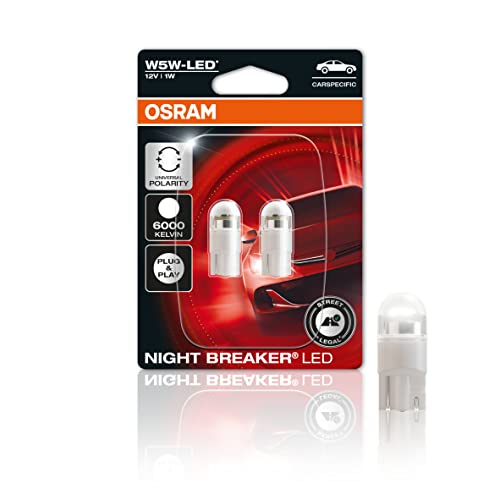 OSRAM NIGHT BREAKER LED W5W, 6.000K, prima lampada sostitutiva OSRAM LED W5W omologata per uso stradale, luce di posizione/luce di posizione/illuminazione interna a LED specifica per modello