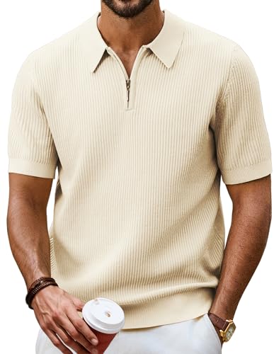 Camisas polo para hombre PJ PAUL JONES de manga corta con cremallera de un cuarto, casuales para golf y uso diario, albaricoque, S