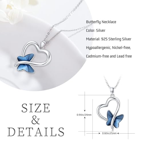 Butterfly Necklace 925 Sterling Silver Heart Butterfly Pendant Necklace with Moonstone Crystal Butterfly Jewelry Gifts for Women Girls4