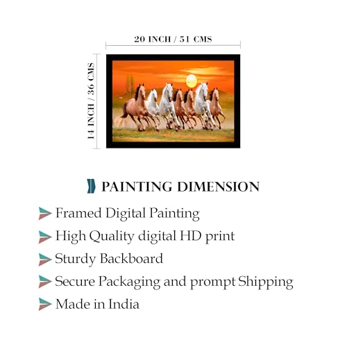 Image of Indianara Vastu Running Seven Horse Painting With Frame 20 Inches X 14 Inches (Style 5)