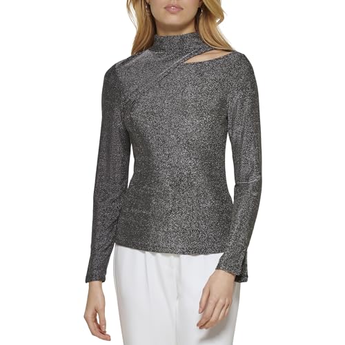 DKNY Women's Mock Neck Cutout Detail Knit Top2