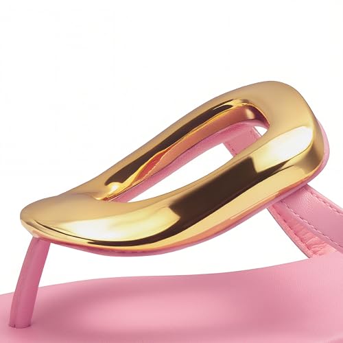 Image of PARTY Square Toe Flip Flops Women,Fashion Designer Thong Sandals with Gold Buckle Trendy Summer Comfort Flat Sandals