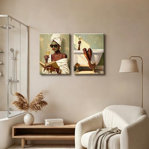 Image of Frimeeme 2pcs Black Women Girl Canvas Wall Art 12x16