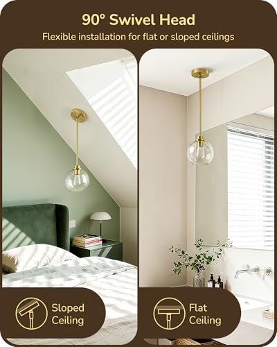 EDISHINE 2-Pack Pendant Light Kitchen Island Clear Glass Globe Gold - image 4