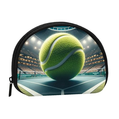 Portable Coin Purse Sports-Tennis-Ball-On-Court Mini Zippered Money Pouch Card Holder