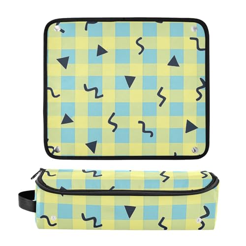 Organizador 2 en 1 para herramientas de cabello con tapete resistente al calor extraíble, capacidad grande para planchas de pelo, rizadores y secadores, estampado Memphis Confetti Gingham, portátil miniatura 3