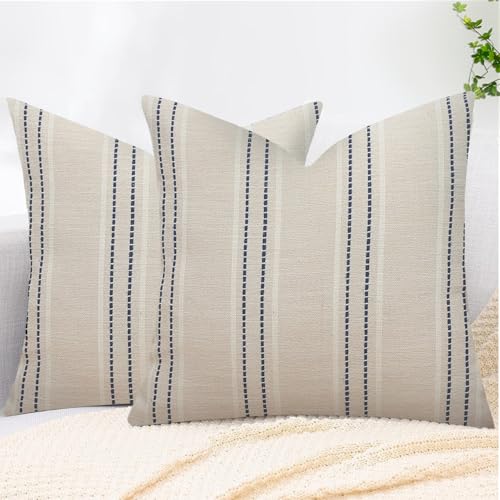 XIEJINJIA Lot de 2 housses de coussin décoratives en lin - Style bohème - Pour canapé, canapé-lit, salon, chambre à coucher - 45 x 45 cm - Bleu foncé