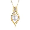 SISGEM Solid 14K Gold Pearl Necklace for Women Freshwater Cultured Pearl Pendant Necklace with Moissanite Dainty Jewelry…