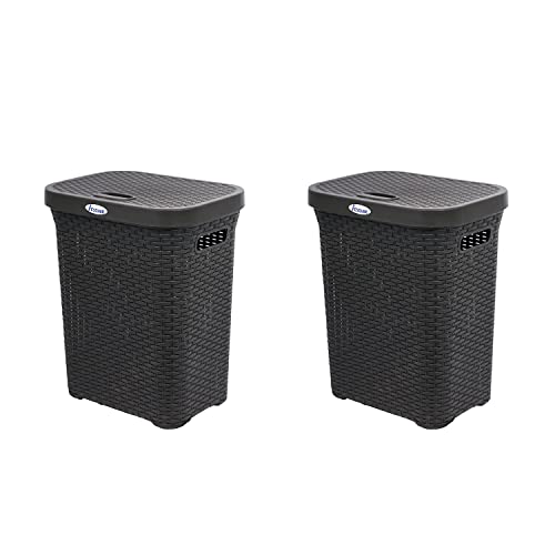 Esqube Laundry Basket with Lid Black 50L Capacity Pack Of 2
