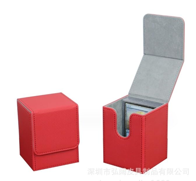 Ruiqas PU レザー カード デッキ ボックス TCG CCG マジック カード保護トレーディング カード ホルダー レッドグレー -縦