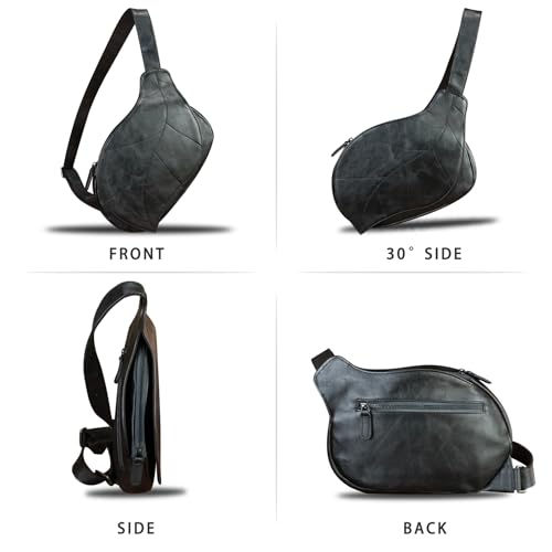 Image of IVTG Genuine Leather Sling Bag for Women Vintage Real Leather Sling Backpack Fashion Shoulder Crossbody Bags Chest Bags (Black)