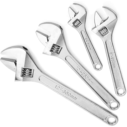 SALEM MASTER Adjustable Wrench Set, Forged, Heat Treated, Chrome-plated (6-inch, 8-inch, 10-inch, 12-inch) Cover