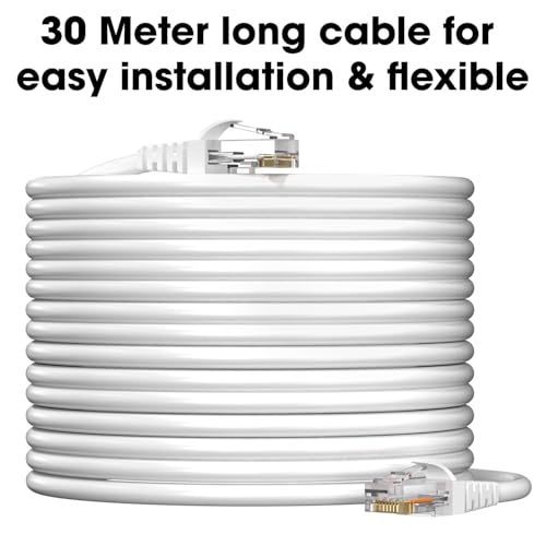Image of Sounce Cat6 Ethernet Cable, 30 Meter High Speed 550MHz / 10 Gigabit UTP LAN Cable RJ45 Network Cable for Modem, Router, PC, Laptop, TV, Gaming Console, NAS & More - White