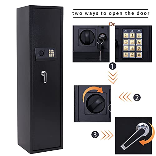 Bafuska Larger And Deeper Rifle Safe, Upgraded Gun Safe For 5 Rifles And Shotguns For Home, Quick Access Gun Cabinet (With/Without Scope) Security Cabinet With Separate Lock Box #TOP5