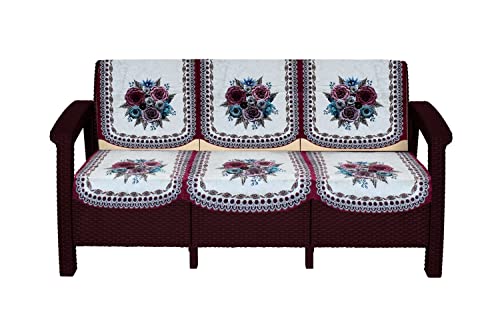 Image of The Furnishing Tree Velvet Floral Pattern 10 Pieces 5 Seater Sofa Cover Set Pink