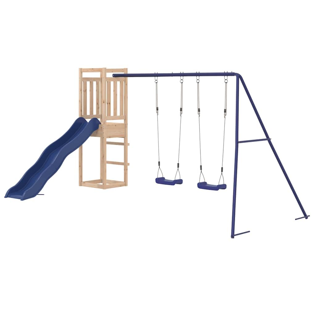 Spielturm Massivholz Kiefer mit Doppelschaukel, Wellenrutsche und Sandkasten, Klettergerüst für Kinder, Outdoor Spielhaus für Garten, robustes Holz, wetterfest, Spielplatzspaß draußen