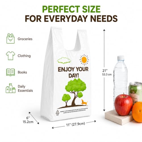 Image of YoYoRain White Thank you T shirt bag, Grocery shopping bag Reusable and Disposable Supermarket Bag 11''x6''x21'' 150PCS